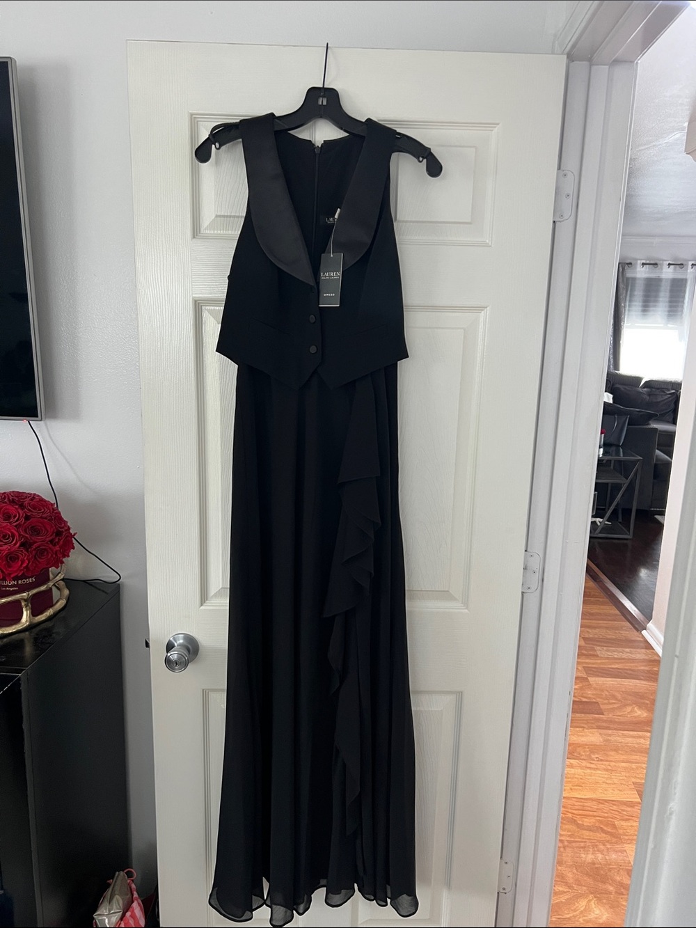 Ralph Lauren Black Sleeveless tuxedo Maxi Dress black label